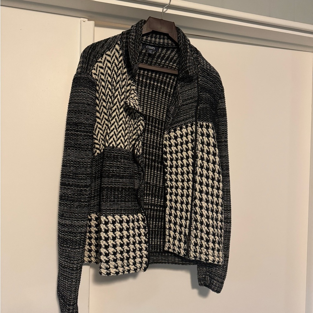 Chaps Black and White Moto Sweater Mixed Media